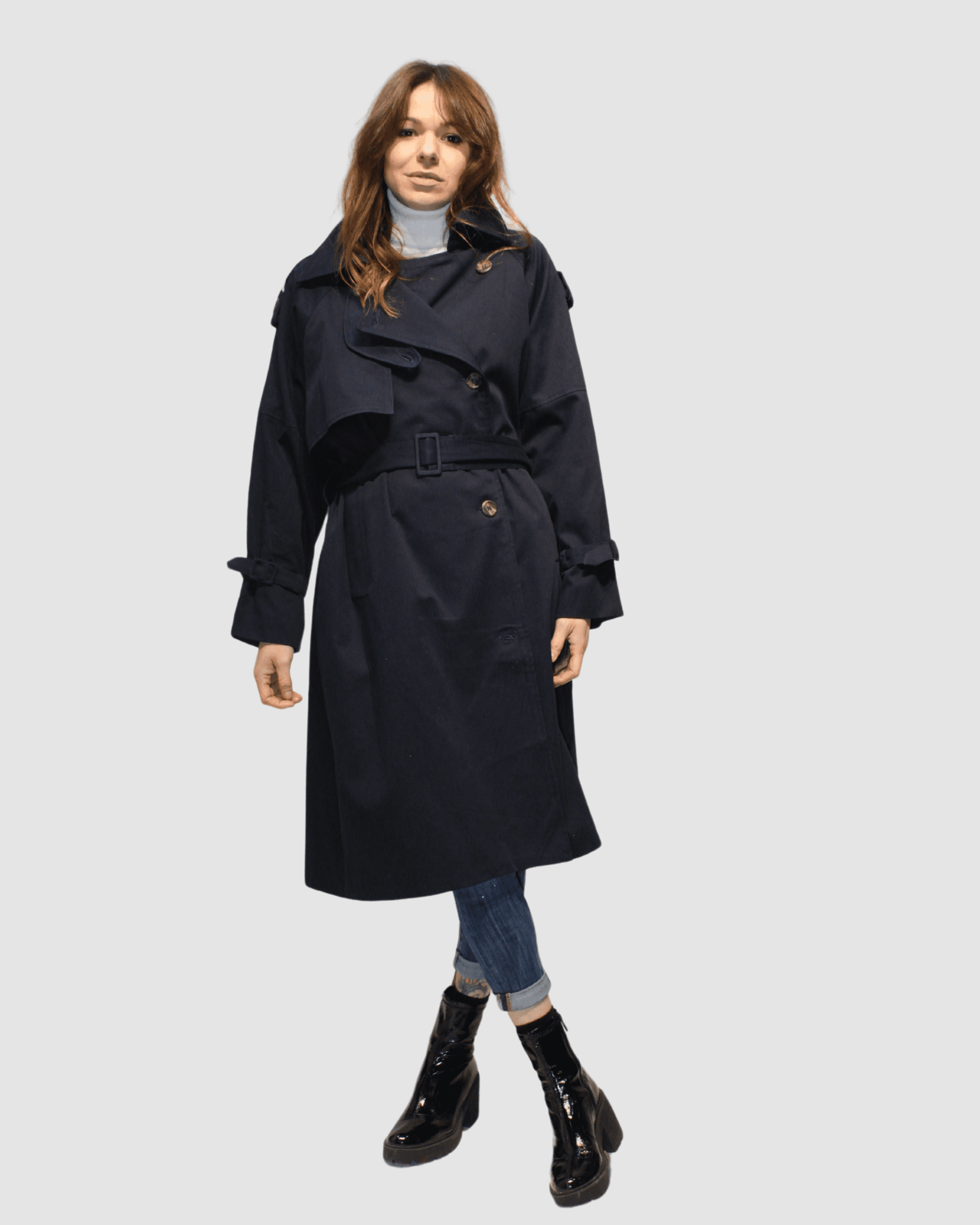 Trench coat mujer, gabardina, abrigo largo doble botonadura, ajuste cinturón, elegante, casual, tejido ligero, color azul marino, talla S, ideal oficina y urbano, cómodo y versátil ✅Entrega 24/48h