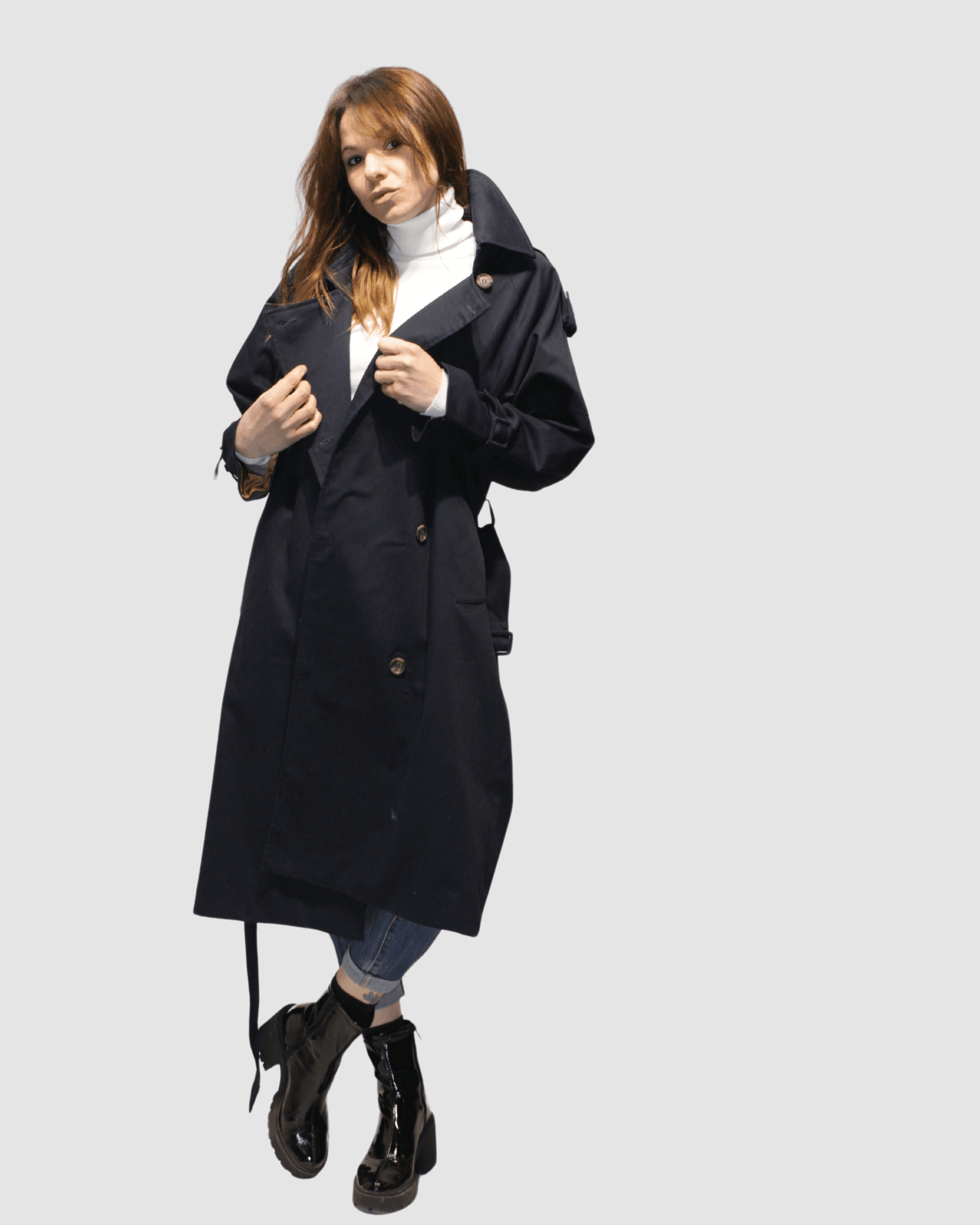 Trench coat mujer, gabardina, abrigo largo doble botonadura, ajuste cinturón, elegante, casual, tejido ligero, color azul marino, talla S, ideal oficina y urbano, cómodo y versátil ✅Entrega 24/48h