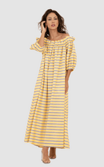 Vestido largo de rayas con hombros descubiertos