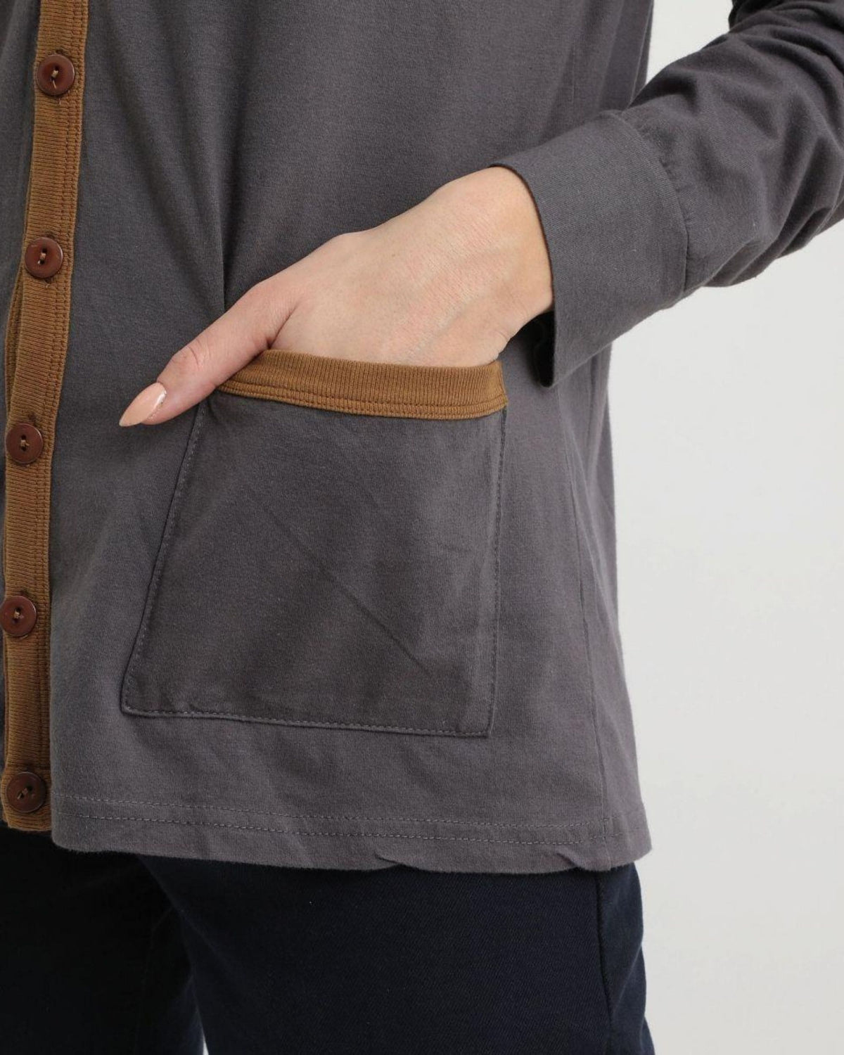 Cardigan mujer chaqueta ligera algodón botones bolsillos capucha urbano casual, detalle camel, suave y cómoda, fácil de combinar jeans y sneakers, gris, talla L, ideal entretiempo ✅Entrega 24/48h
