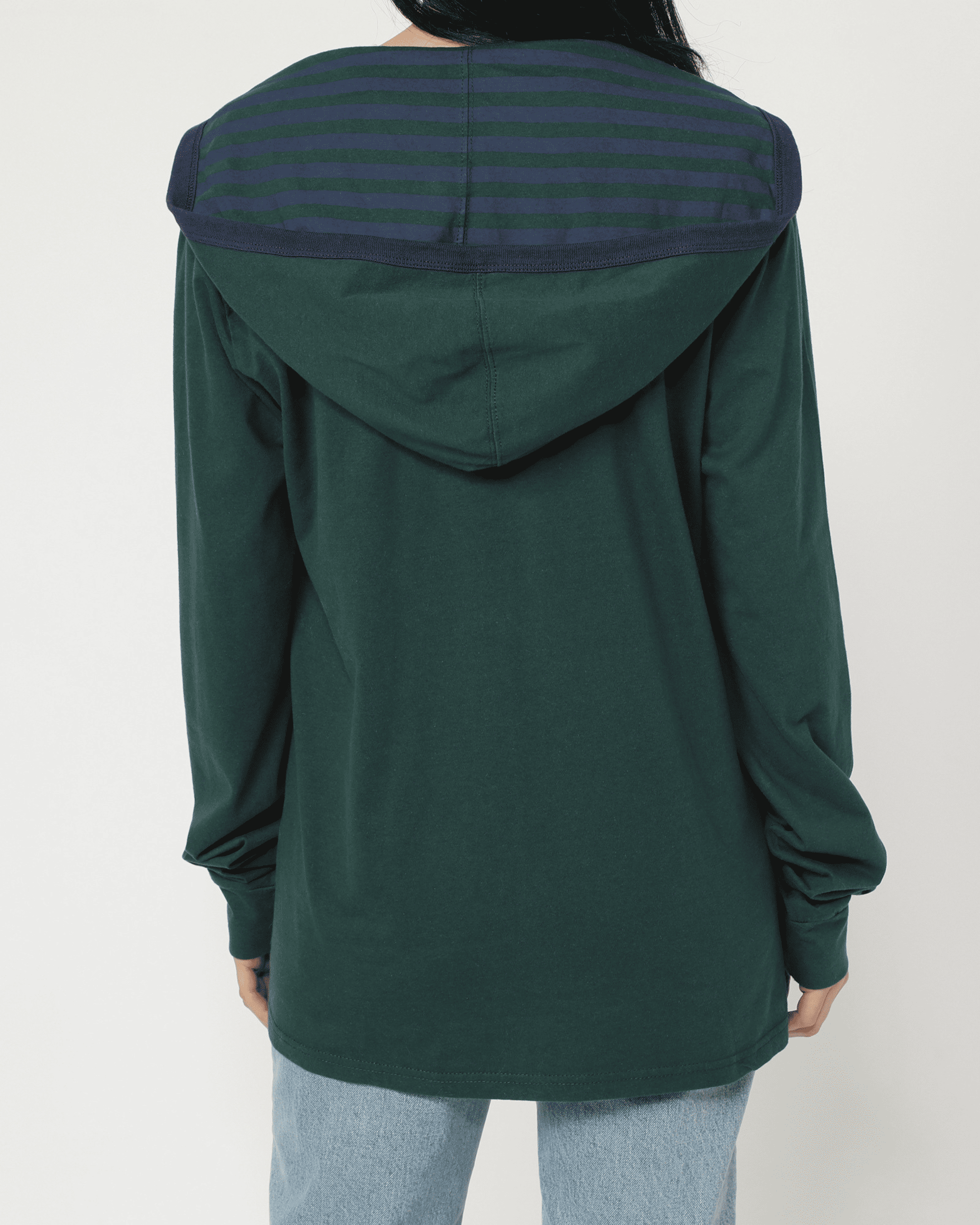 Cardigan mujer casual, suéter abierto con capucha, bolsillos, botones frontales, tejido suave, ribete azul, color verde, cómodo, talla L, look moderno y fácil de combinar ✅Entrega 24/48h