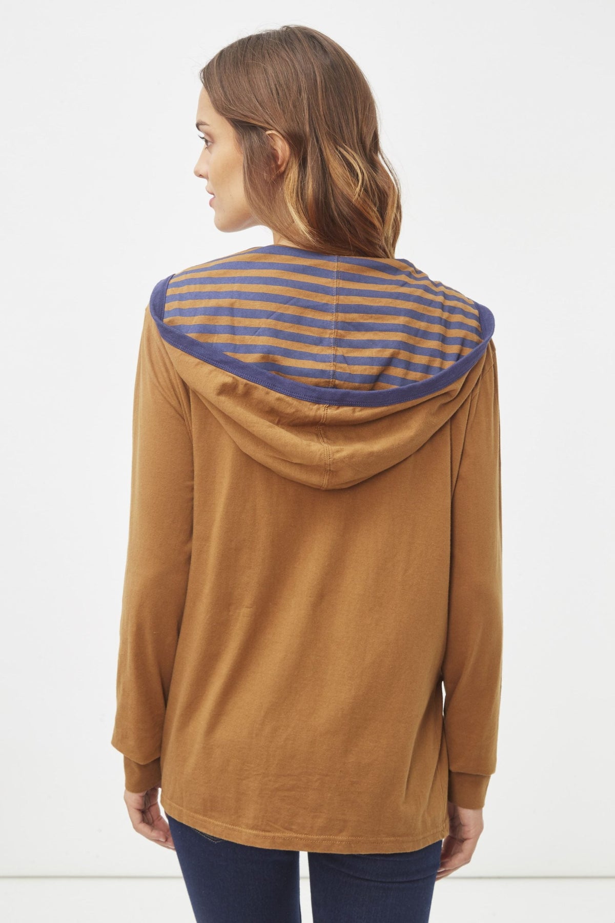 Cárdigan ligero mujer capucha bolsillos contraste marrón algodón casual streetwear talla L cómodo versátil urbano fácil combinar ideal entretiempo ✅Entrega 24/48h