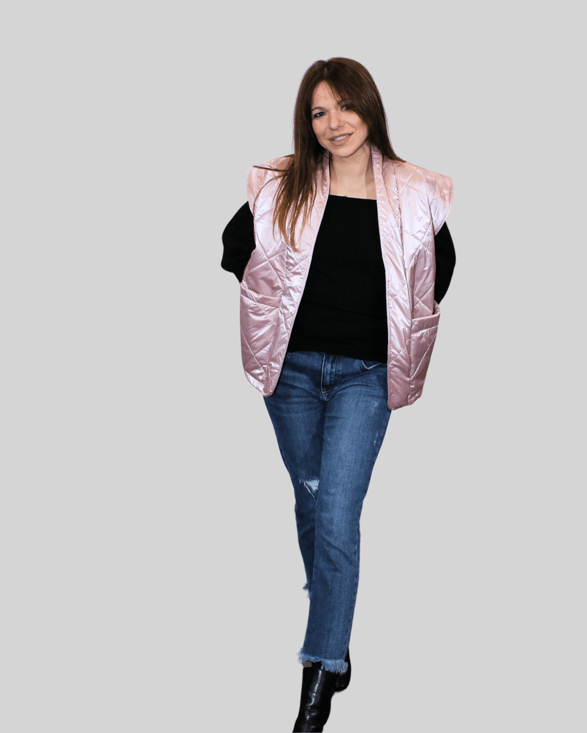 Chaleco acolchado mujer sin mangas, repelente agua, escote pico, cuello redondo, relleno poliéster, diseño moderno, ligero, cómodo, color rosa claro, talla única, ideal entretiempo, casual elegante ✅Entrega 24/48h