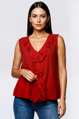 Blusa sin mangas con volante en el cuello