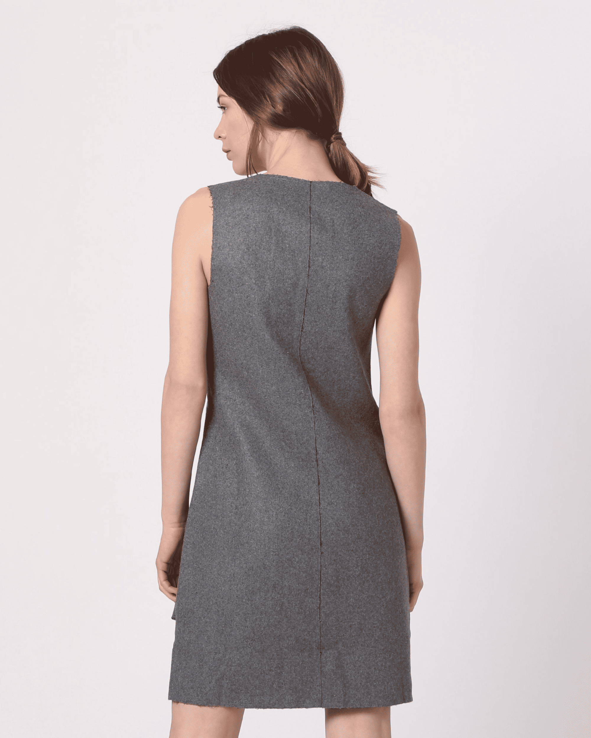 Vestido mujer sin mangas dress corte recto bolsillos solapa textura suave elegante moderno look casual oficina gris talla L, práctico y versátil, excelente opción urbana y profesional✅Entrega 24/48h
