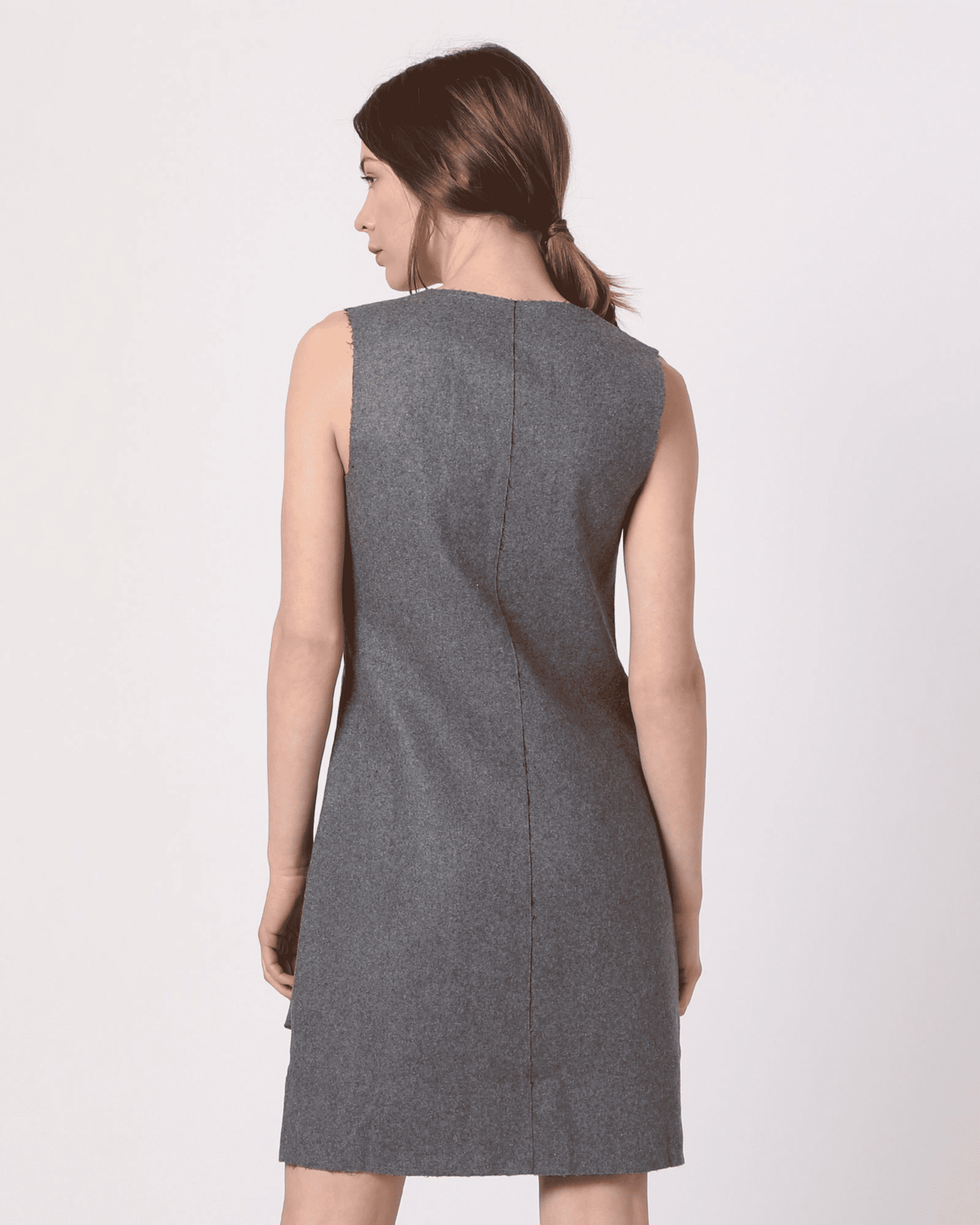Vestido mujer sin mangas dress corte recto bolsillos solapa textura suave elegante moderno look casual oficina gris talla L, práctico y versátil, excelente opción urbana y profesional✅Entrega 24/48h