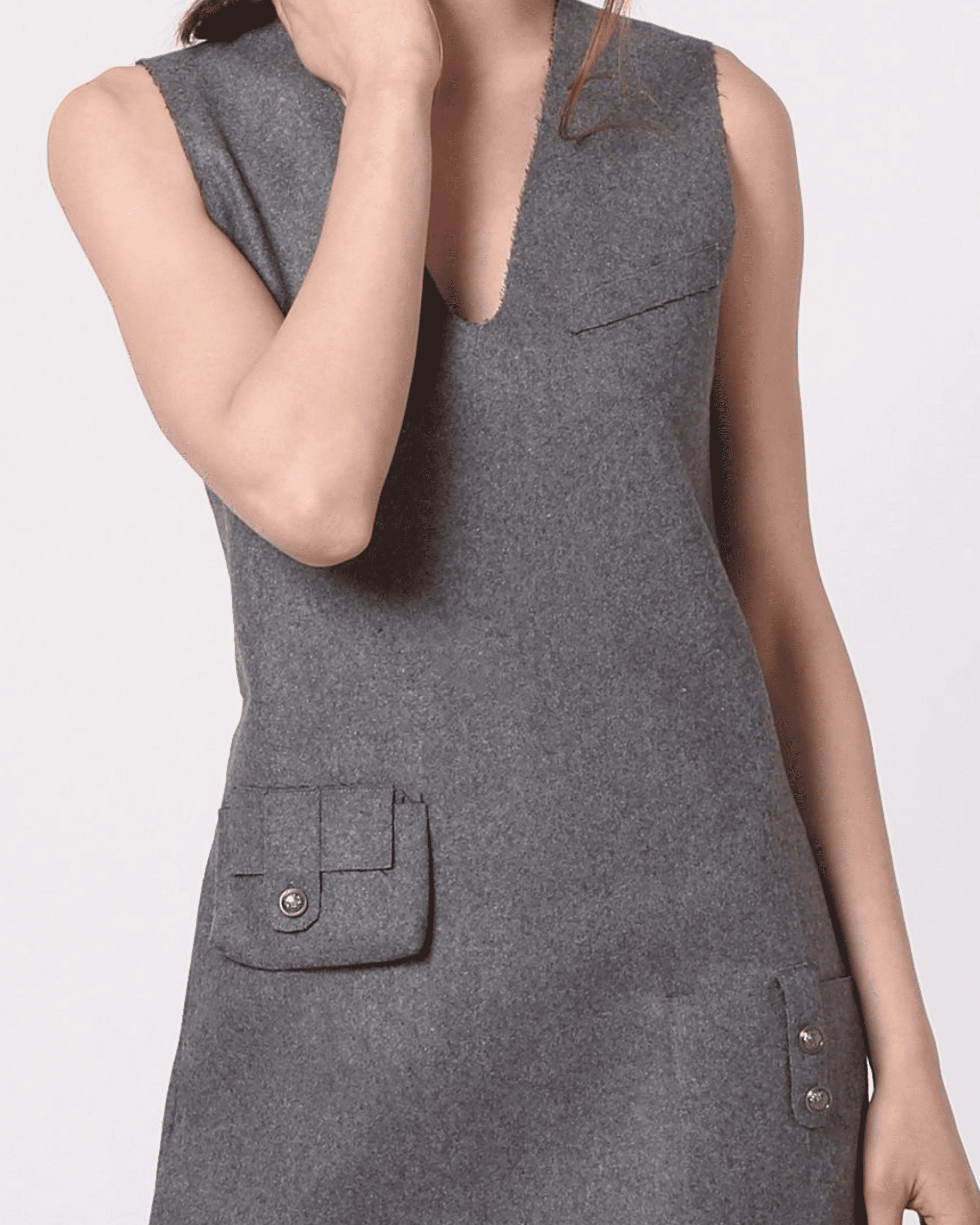 Vestido mujer sin mangas dress corte recto bolsillos solapa textura suave elegante moderno look casual oficina gris talla L, práctico y versátil, excelente opción urbana y profesional✅Entrega 24/48h