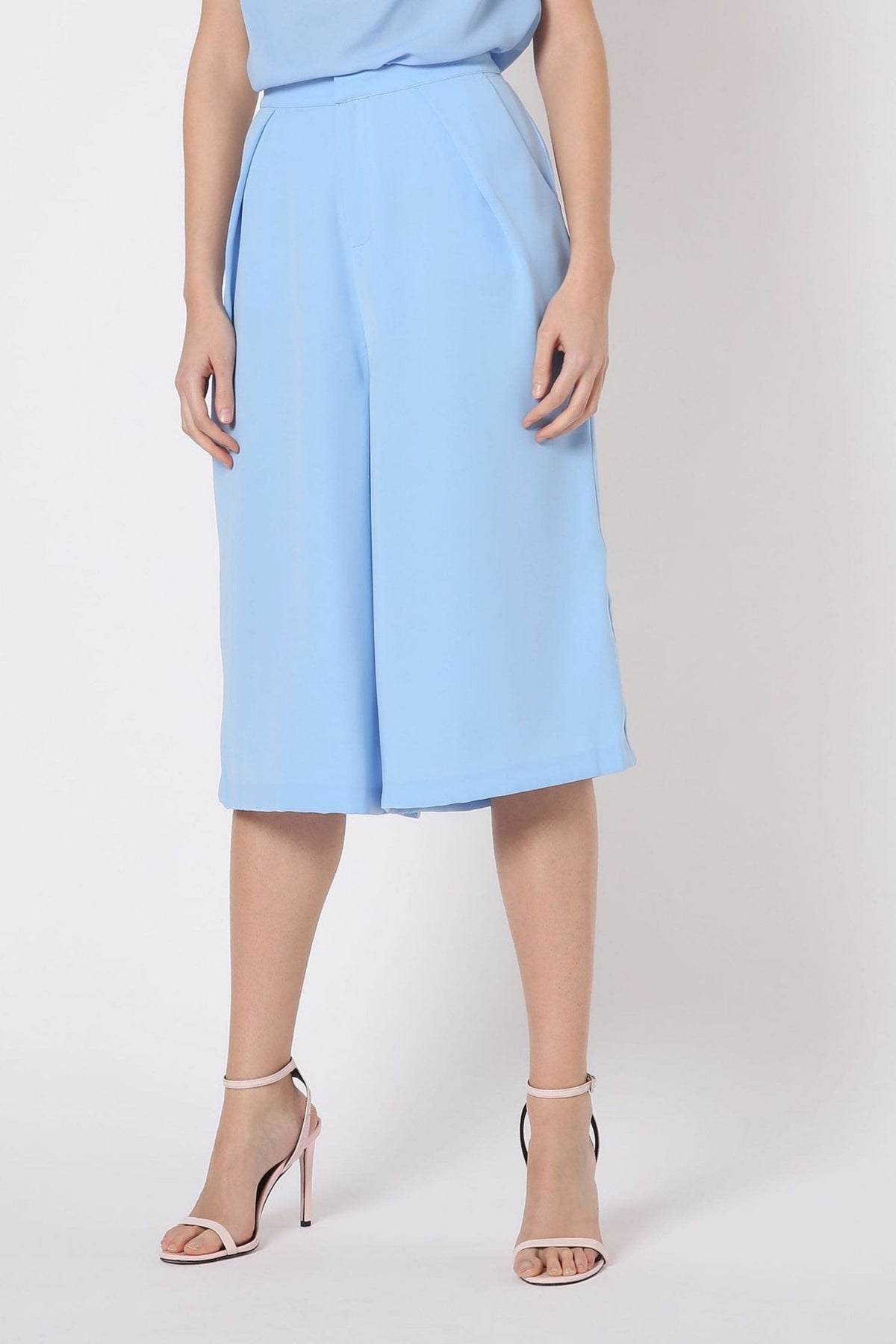 Bermuda mujer fluida, short palazzo pierna ancha, tejido ligero elegante, tiro alto, azul claro, talla XS, look moderno, cómodo y versátil, estilo casual oficina salidas urbanas ✅Entrega 24/48h