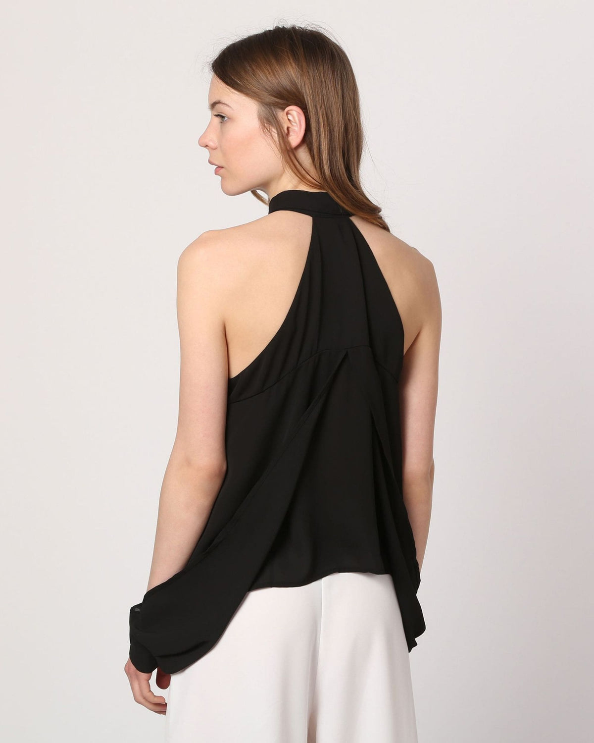 Blusa elegante mujer fluida sin hombros, top camisero negro, manga vuelo, corte holgado, versátil, ligera, talla S, outfit casual oficina noche fiesta, fresca y cómoda ✅Entrega 24/48h