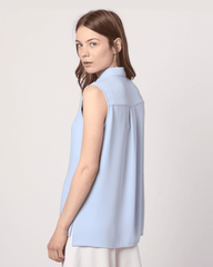 Blusa mujer, camisa sin mangas, fluida elegante, cuello camisero, azul claro, tejido ligero, cierre botones, favorece silueta, cómoda, talla XS, ideal oficina o diario, ✅Entrega 24/48h
