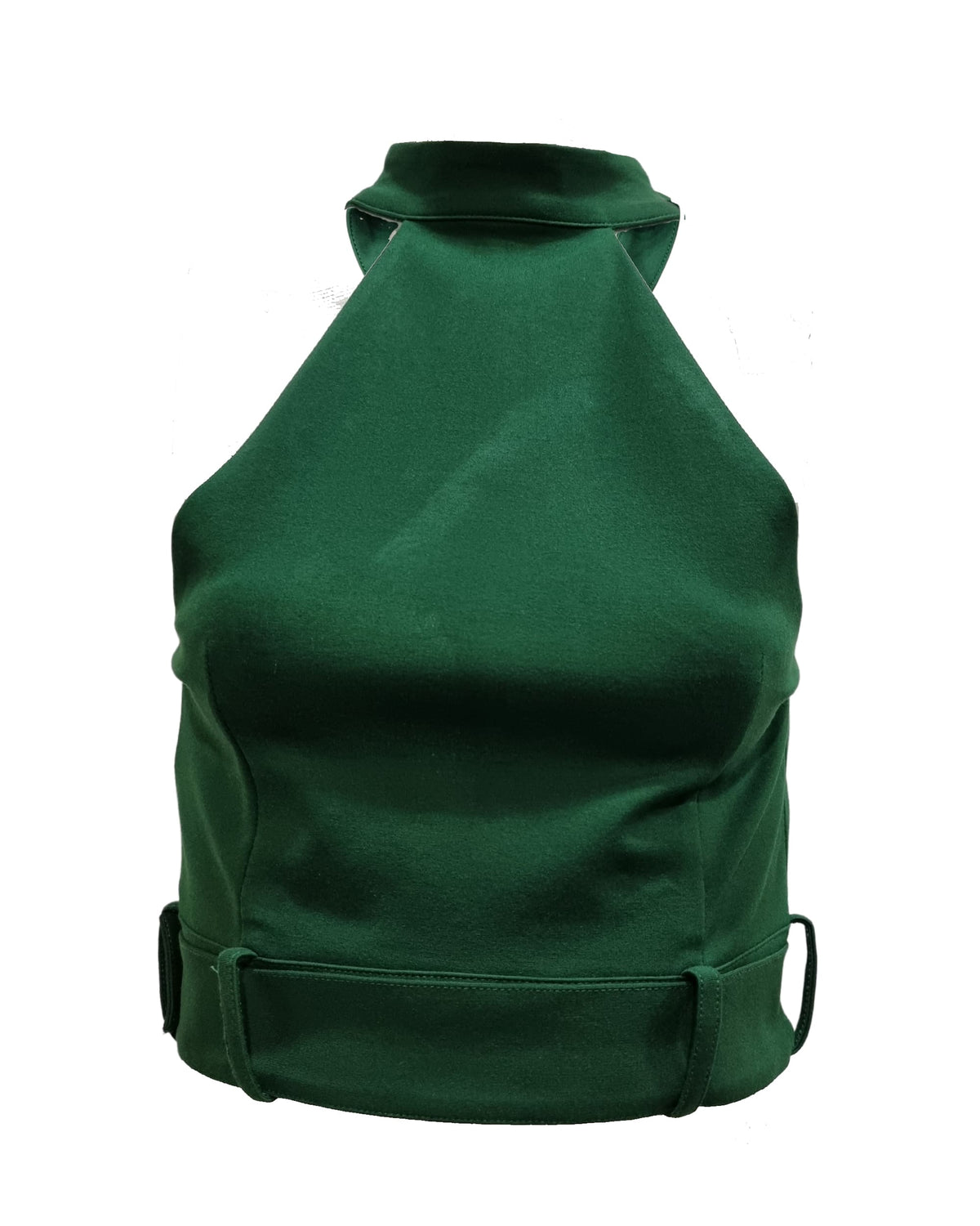 Top halter mujer cremallera frontal cinturón ajustable outfit moderno urbano tendencia 2024 corte crop color verde talla S tela ligera cómodo versátil ideal pantalones anchos faldas looks audaces ✅Entrega 24/48h