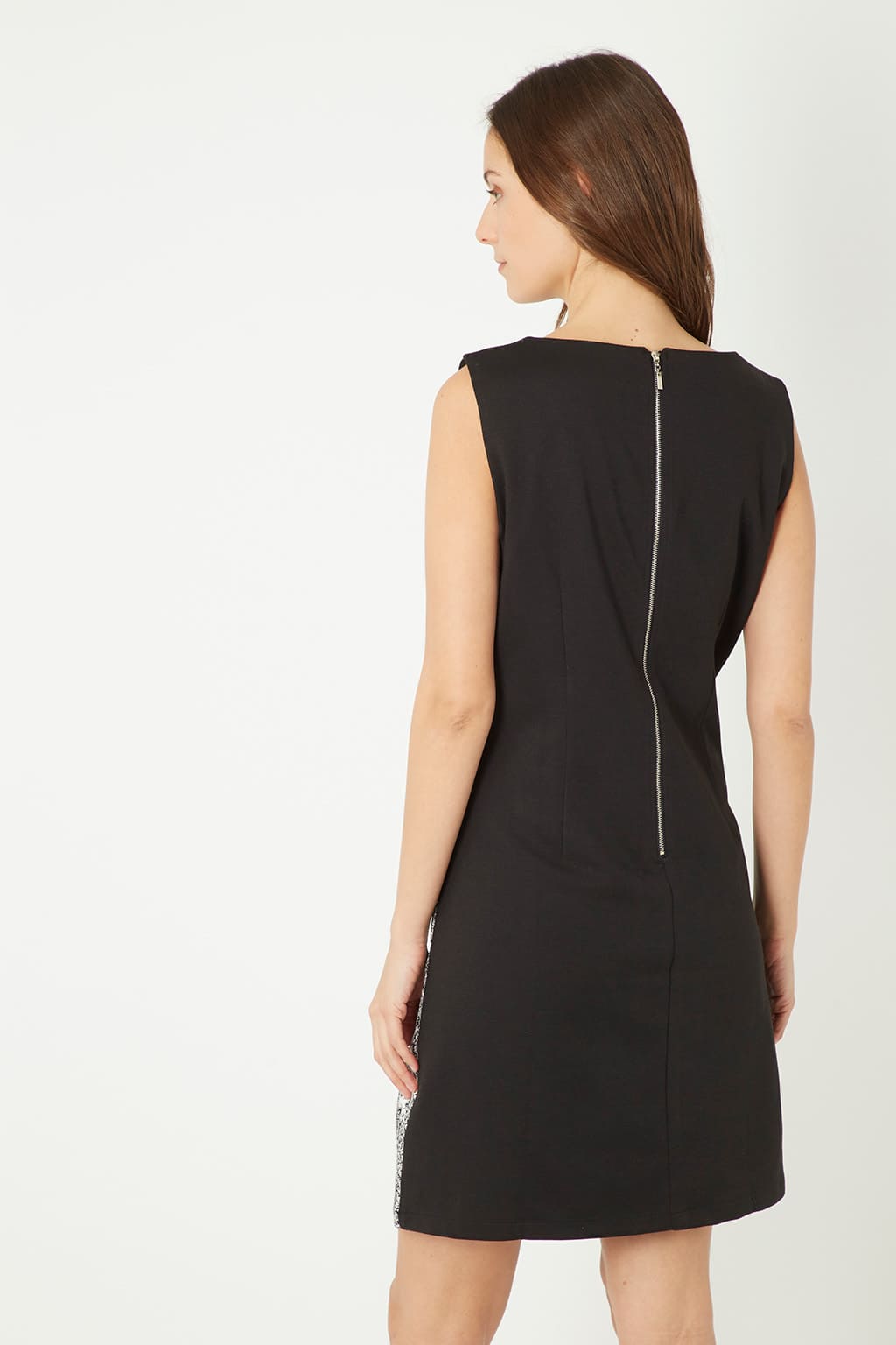 Vestido mujer sin mangas dress modelo Tanna 7512 animal print negro fantasía delantera cierre cremallera trasera forro integrado elegante cómodo talla 38 ✅Entrega 24/48h