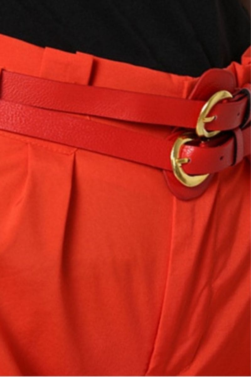 Short mujer estilo chino, pantalón corto rojo, cinturón extraíble, bolsillos decorativos, cierre cremallera y botón, ideal verano, cómodo tendencia, talla S, elegante casual, ✅Entrega 24/48h