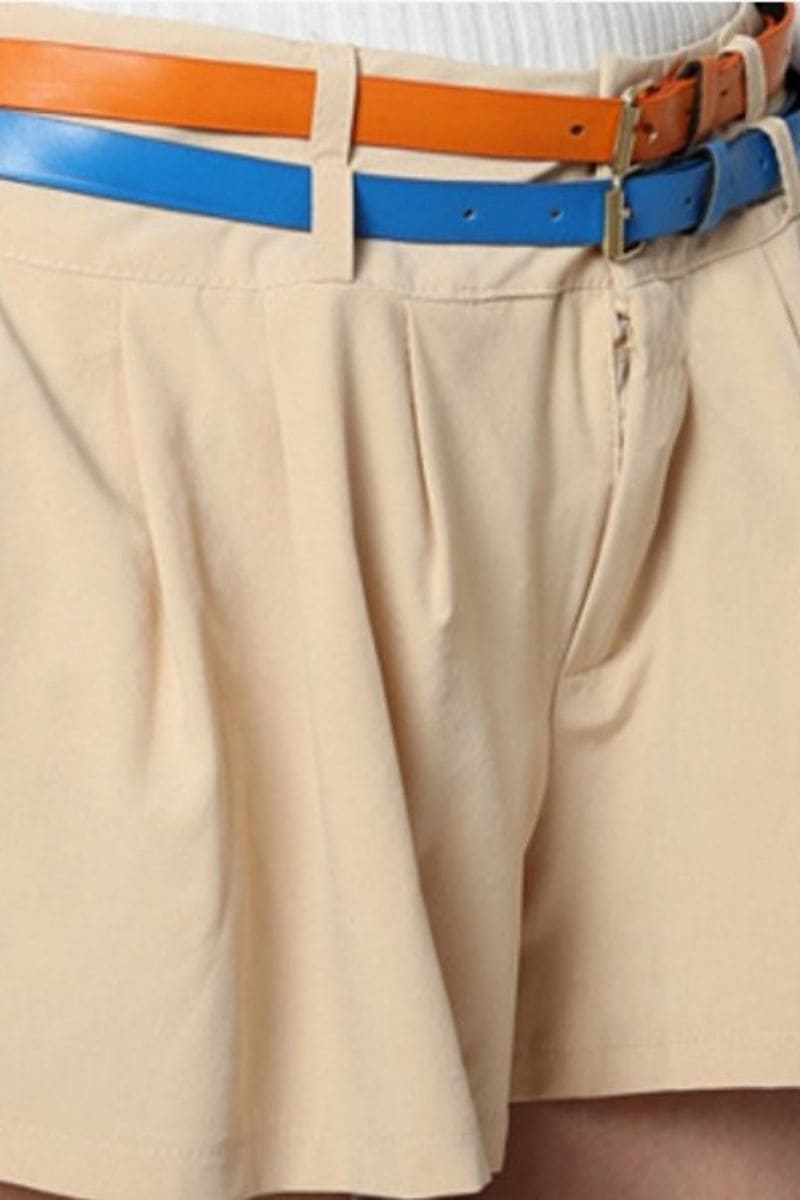 Short femenino, short evasé, diseño con cinturón extraíble, cierre cremallera y botón, bolsillos decorativos, estilo casual, color beige, talla S, ideal para outfits modernos y cómodos ✅Entrega 24/48h