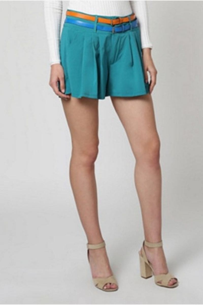 Short mujer chino high waist pinzado doble hebilla, cinturón contraste extraíble, bolsillos decorativos, cierre cremallera botón, casual, cómodo, talla S, turquesa/azul/naranja ✅Entrega 24/48h