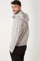 Chaqueta hombre impermeable cuadros, abrigo nylon acolchado, capucha desmontable, cuello alto, cierre cremallera, forro guateado, estilo casual, talla L, color gris, ligera cómoda versátil ✅Entrega 24/48h