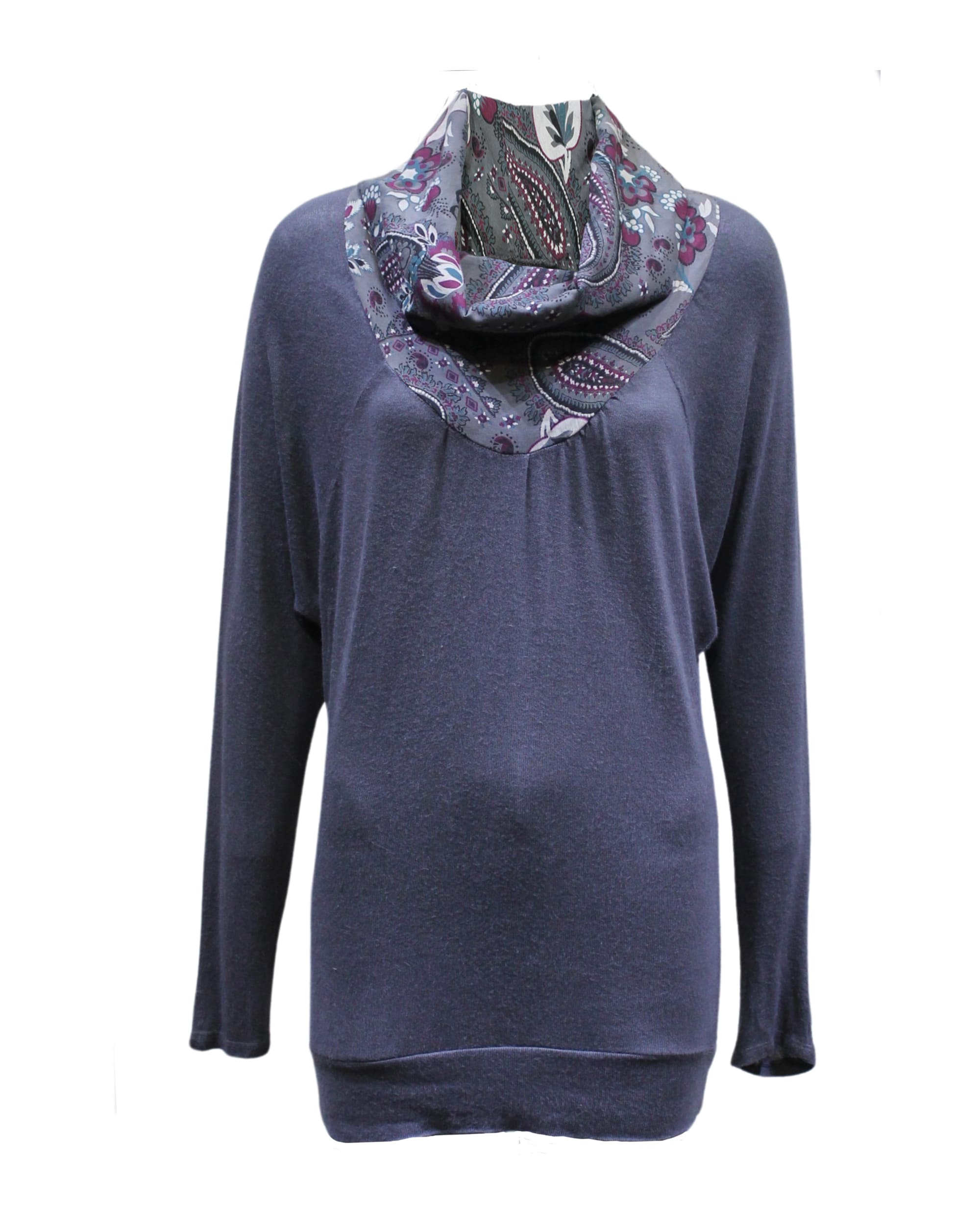 Jersey largo mujer, suéter, sudadera, cuello alto drapeado, tejido suave, detalle contraste estampado, diseño cómodo, manga larga, talla única, color azul oscuro, original y versátil, ideal otoño e invierno ✅Entrega 24/48h