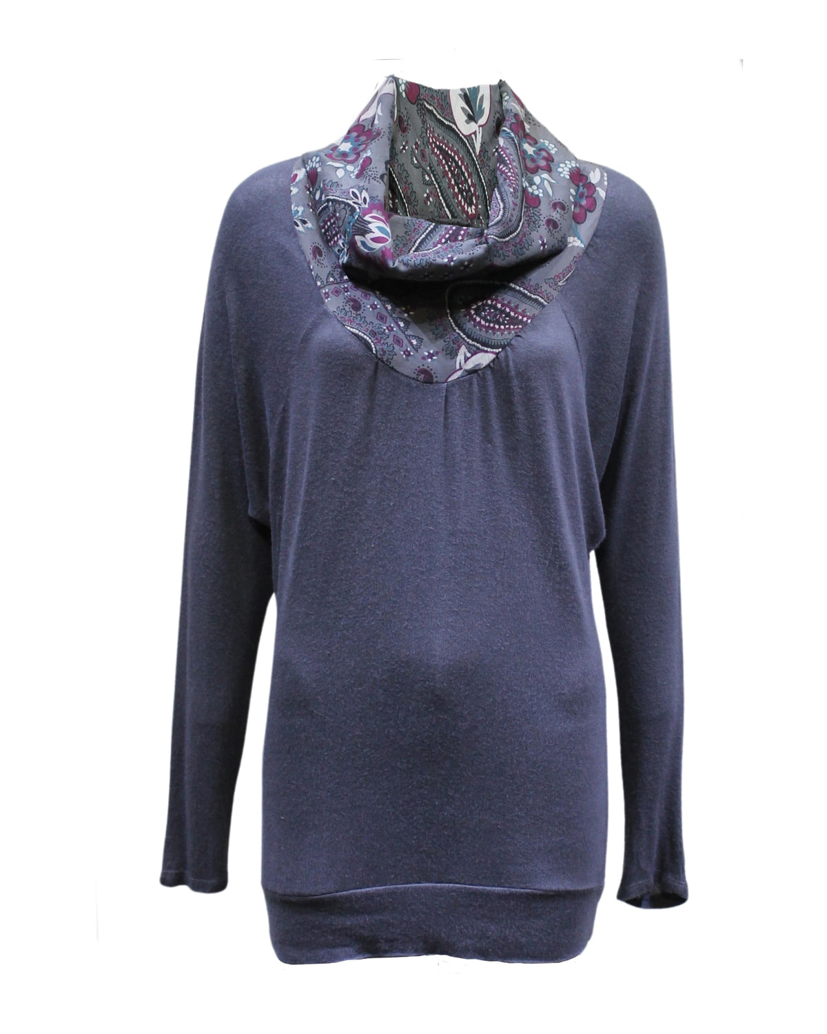 Jersey largo mujer, suéter, sudadera, cuello alto drapeado, tejido suave, detalle contraste estampado, diseño cómodo, manga larga, talla única, color azul oscuro, original y versátil, ideal otoño e invierno ✅Entrega 24/48h