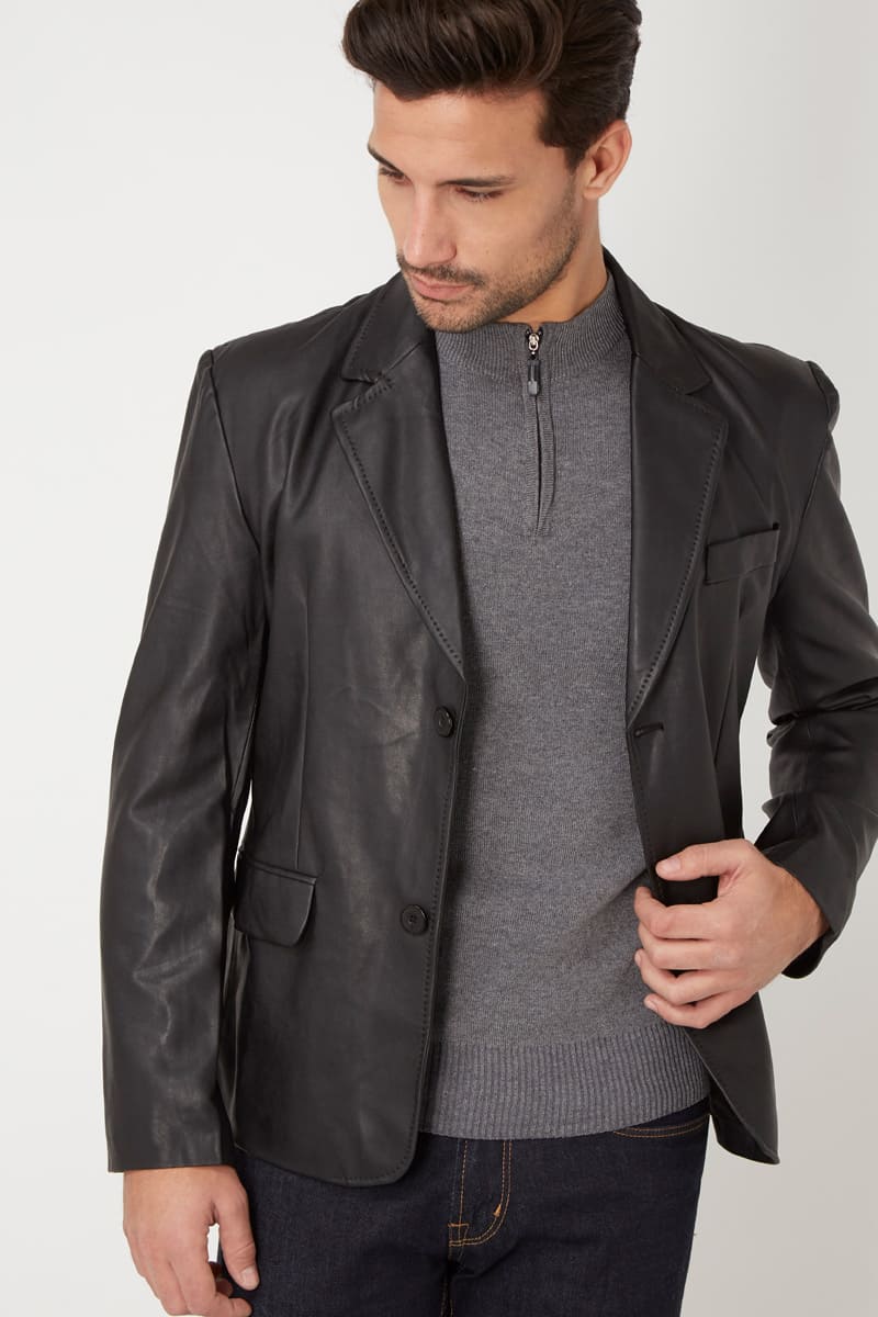 Blazer efecto piel sintética chaqueta formal americana hombre War Wolf cuello clásico manga larga 3 bolsillos cierre botones color negro talla L elegante y versátil ✅Entrega 24/48h