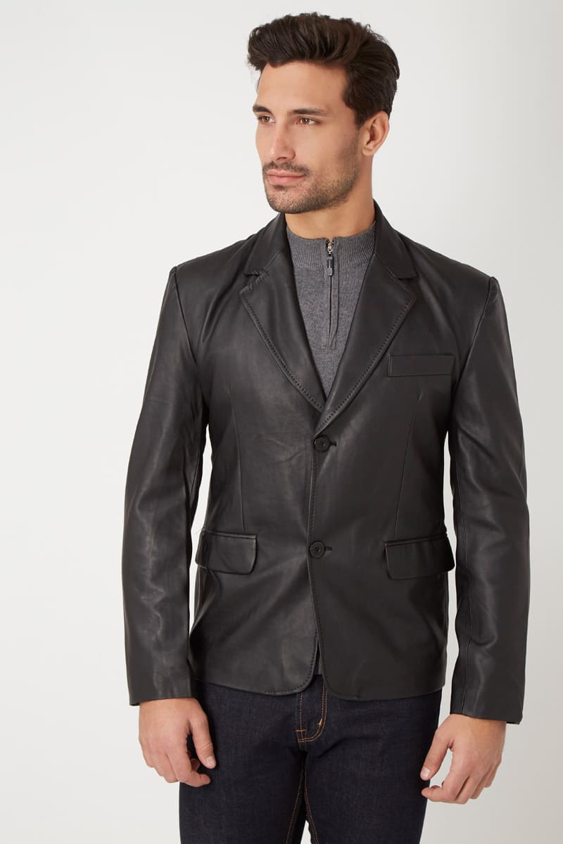 Blazer efecto piel sintética chaqueta formal americana hombre War Wolf cuello clásico manga larga 3 bolsillos cierre botones color negro talla L elegante y versátil ✅Entrega 24/48h