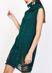 Vestido mujer punto grueso sin mangas cuello alto diseño trenzado modelo Sense 825 corte mini estilo casual elegante cómodo verde talla única versátil invierno otoño ✅Entrega 24/48h