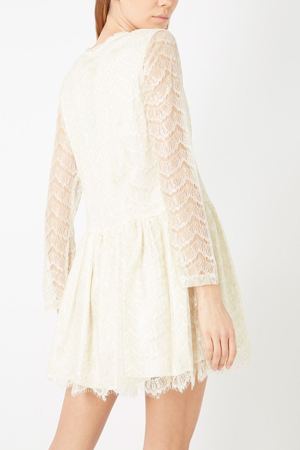 Vestido dress outfit tejido encaje bordado hilo metalizado corto manga larga cuello redondo cierre cremallera delantero elegante cómodo femenino Blanco talla L ✅Entrega 24/48h