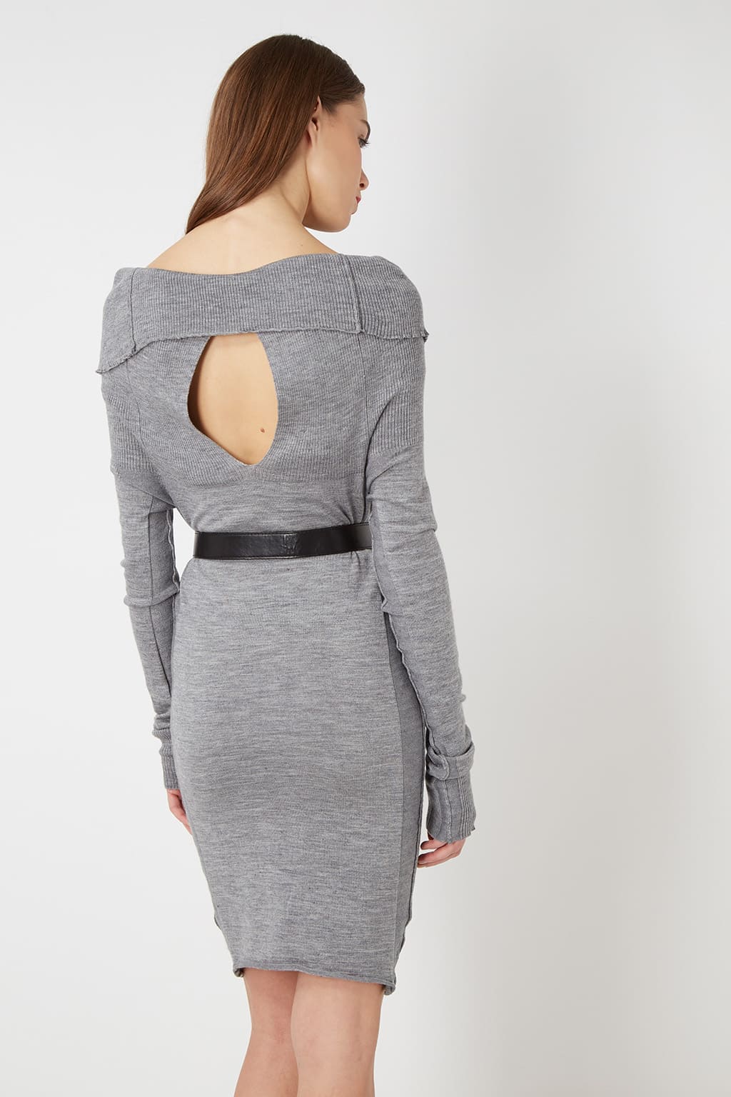 Vestido jersey mujer, dress outfit canalé, escote caído, lana suave, manga larga, cinturón extraíble, corte ajustado, estilo casual elegante, gris, talla L, cómodo y versátil ✅Entrega 24/48h