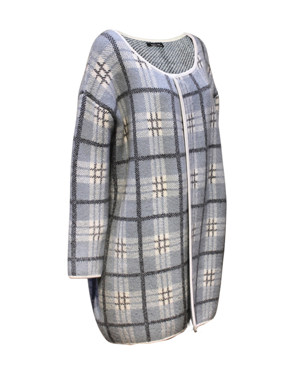 Chaqueta mujer abrigo oversize cuadros clásico elegante, corte holgado, textura suave, ligera, abierta, estilo versátil oficina o casual, color gris, talla S, cómoda, tendencia otoño-invierno ✅Entrega 24/48h