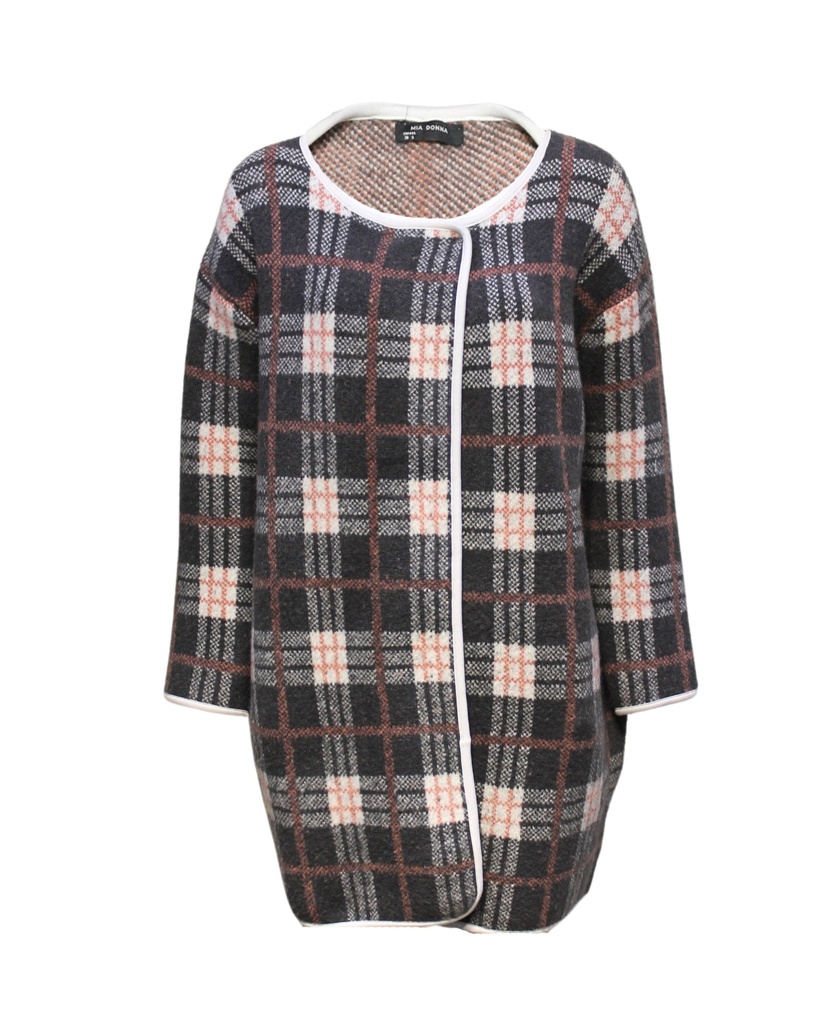 Chaqueta mujer oversize cuadros abrigo invierno office casual estilo urbano tendencia, tejido cálido, corte cómodo, disponible gris talla S, ideal looks modernos y elegantes ✅Entrega 24/48h