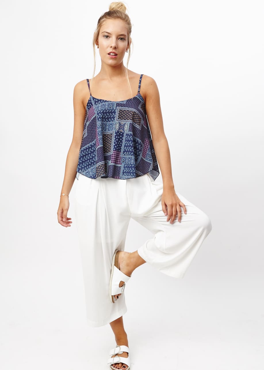Blusa mujer tirantes bohemia top ligero estilo patchwork geométrico cómoda fresca ideal verano urbana casual talla L azul viscosa versátil combina jeans sandalias modernas ✅Entrega 24/48h