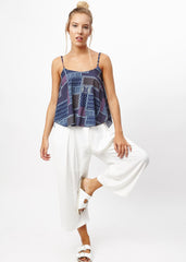Blusa mujer tirantes bohemia top ligero estilo patchwork geométrico cómoda fresca ideal verano urbana casual talla L azul viscosa versátil combina jeans sandalias modernas ✅Entrega 24/48h