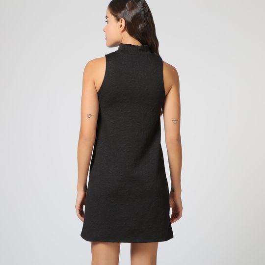 Vestido mujer sin mangas dress texturizado cuello alto corte recto estilo elegante color negro talla L cómodo versátil ideal outfit diario noche moda femenina tendencia ✅Entrega 24/48h