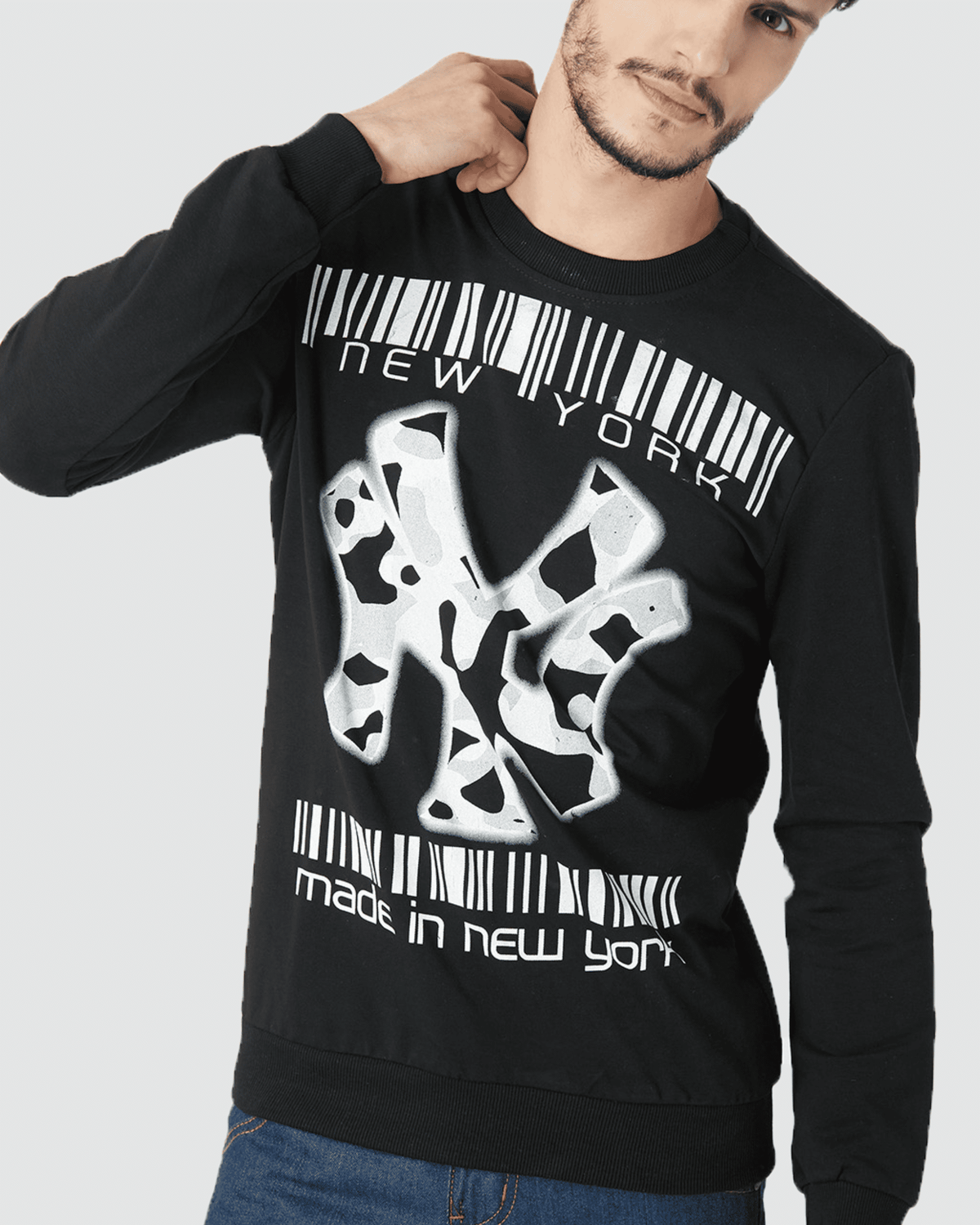 Sudadera urbana mujer hombre, sweatshirt, diseño gráfico New York barcode, algodón suave, corte regular, estilo streetwear, ligera, color negro, talla S, ideal uso diario, cómoda, moda actual ✅Entrega 24/48h