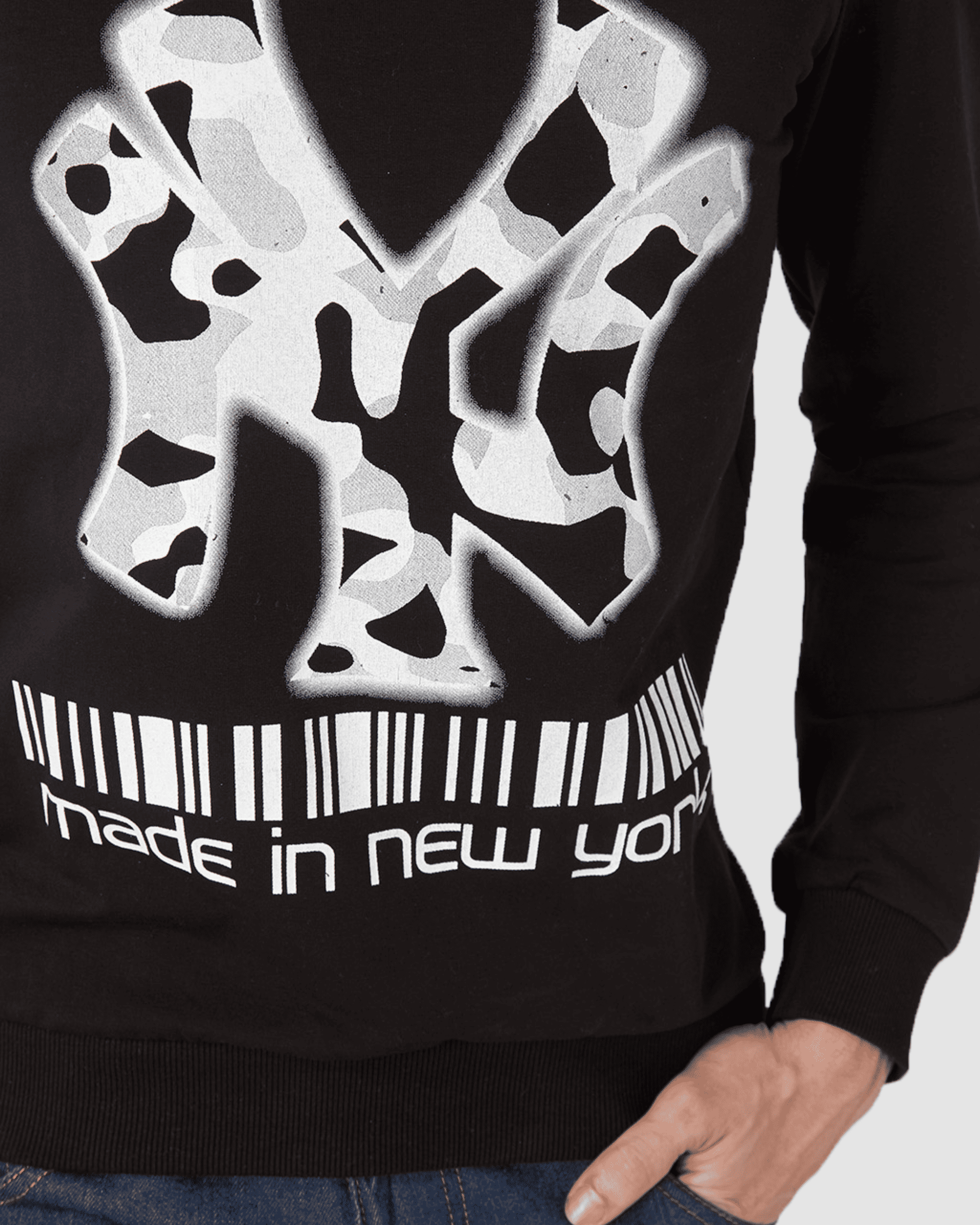 Sudadera urbana mujer hombre, sweatshirt, diseño gráfico New York barcode, algodón suave, corte regular, estilo streetwear, ligera, color negro, talla S, ideal uso diario, cómoda, moda actual ✅Entrega 24/48h