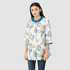 Blazer floral mujer blazer elegante chaqueta casual abrigo ligero diseño manga tres cuartos cierre invisible estilo sofisticado floral talla L cómodo versátil ideal oficina o evento urbano blanco ✅Entrega 24/48h