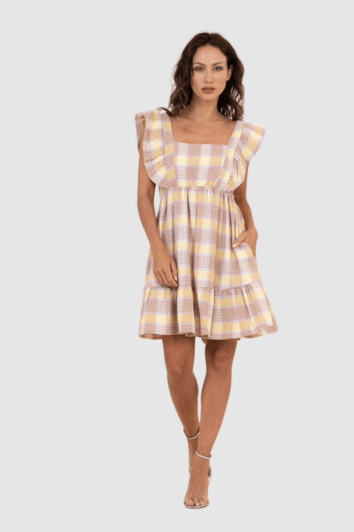 Vestido corto cuadros pastel, dress multicolor volantes, algodón ligero, corte suelto, femenino, talla única, ideal outfit primavera verano, cómodo, versátil, elegancia casual, colores suaves ✅Entrega 24/48h