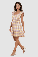 Vestido de cuadros multicolor con volantes