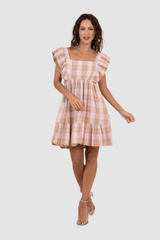 Vestido de cuadros multicolor con volantes