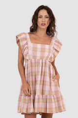 Vestido de cuadros multicolor con volantes