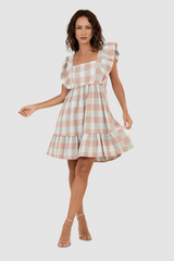 Vestido de cuadros multicolor con volantes