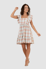 Vestido de cuadros multicolor con volantes