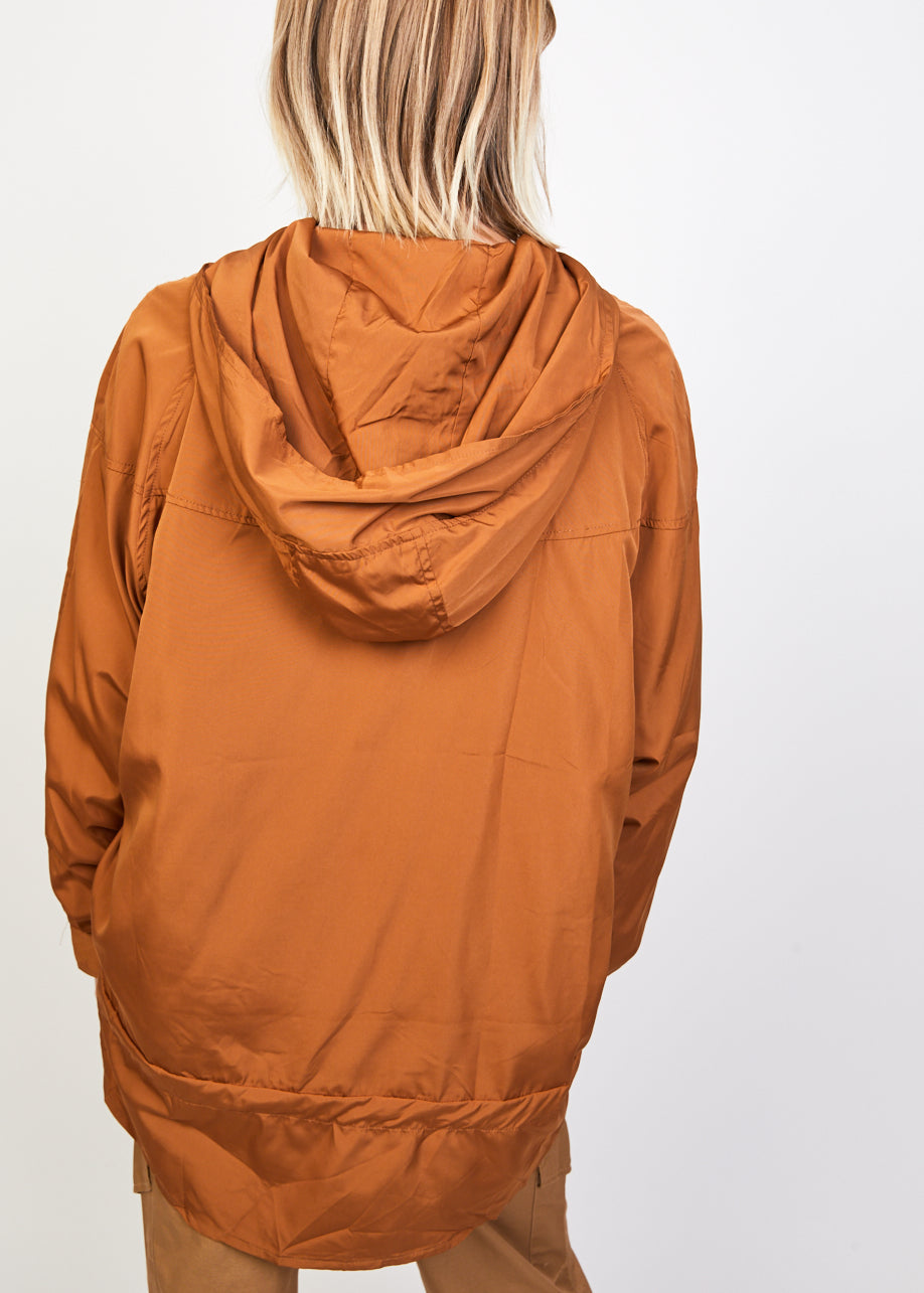 Chaqueta oversize técnica mujer, abrigo, jacket, algodón, capucha, corchetes, bolsillos laterales, manga larga, puño ajustado, cordón, cómoda, estilo casual, color marrón, talla L ✅Entrega 24/48h