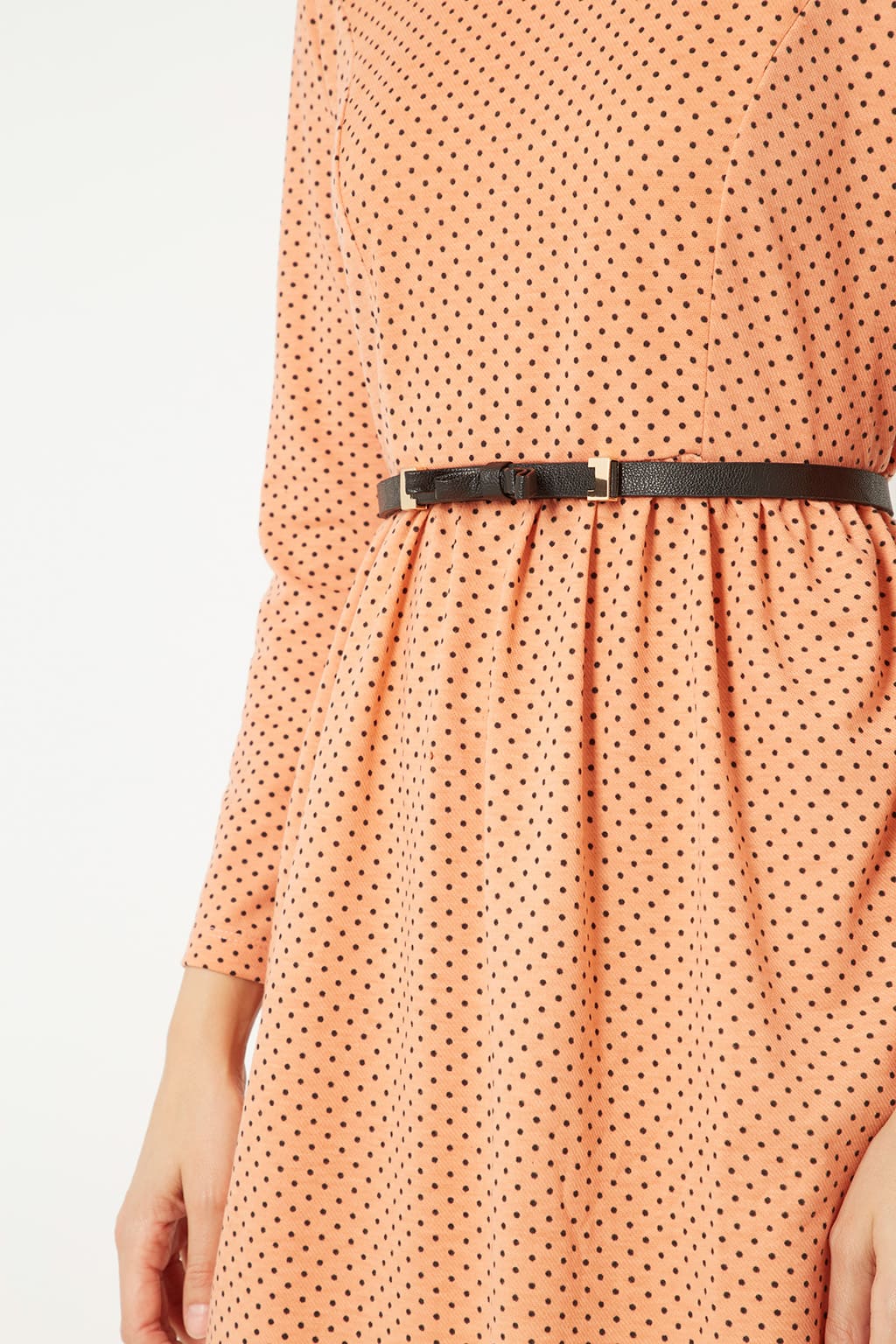 Vestido mujer corto lunares manga larga cinturón extraíble AN-010019 elegante cómodo cuello redondo botones hombros cremallera trasera talla L estilo casual naranja ✅Entrega 24/48h