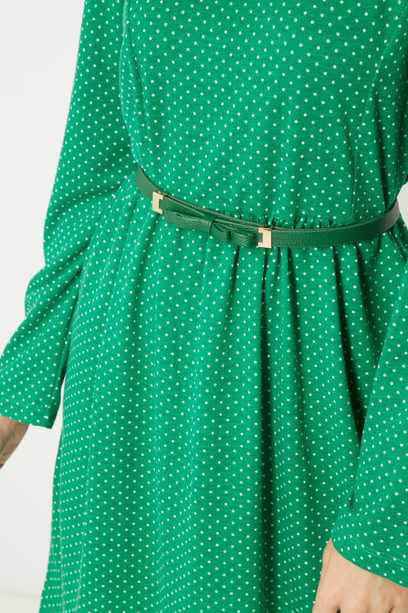 Vestido corto lunares, dress elegante manga larga, cinturón ajustable, tela suave, corte fluido, estilo atemporal, verde, talla L, realza figura, ideal eventos u oficina, variaciones multicolor, cómodo y versátil ✅Entrega 24/48h