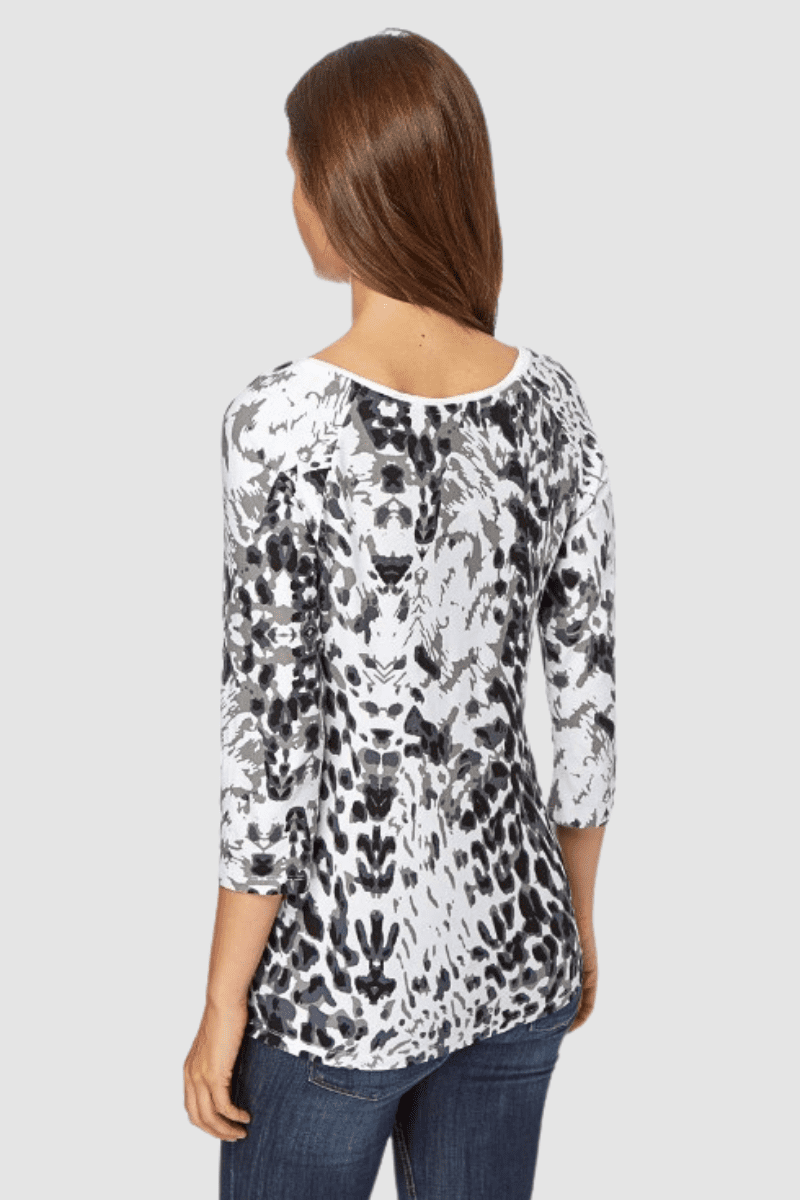 Camiseta mujer, blusa estampada, diseño flores abstractas, manga 3/4, cuello redondo amplio, estilo casual, cómoda y fresca, modelo AN-010116, color azul, talla 38, ideal primavera/verano ✅Entrega 24/48h