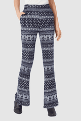 Pantalón flare bohemio, pantalón acampanado mujer, estilo floral, talle alto, modelo ligero y suave, realza figura, ideal look urbano/relajado, color azul marino, talla 38, cómodo y versátil ✅Entrega 24/48h