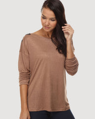 Blusa holgada manga larga camiseta suéter mujer tacto suave estilo urbano relajado cómoda casual marrón múltiples colores talla 38 outfit versátil elegante oficina y diario ✅Entrega 24/48h