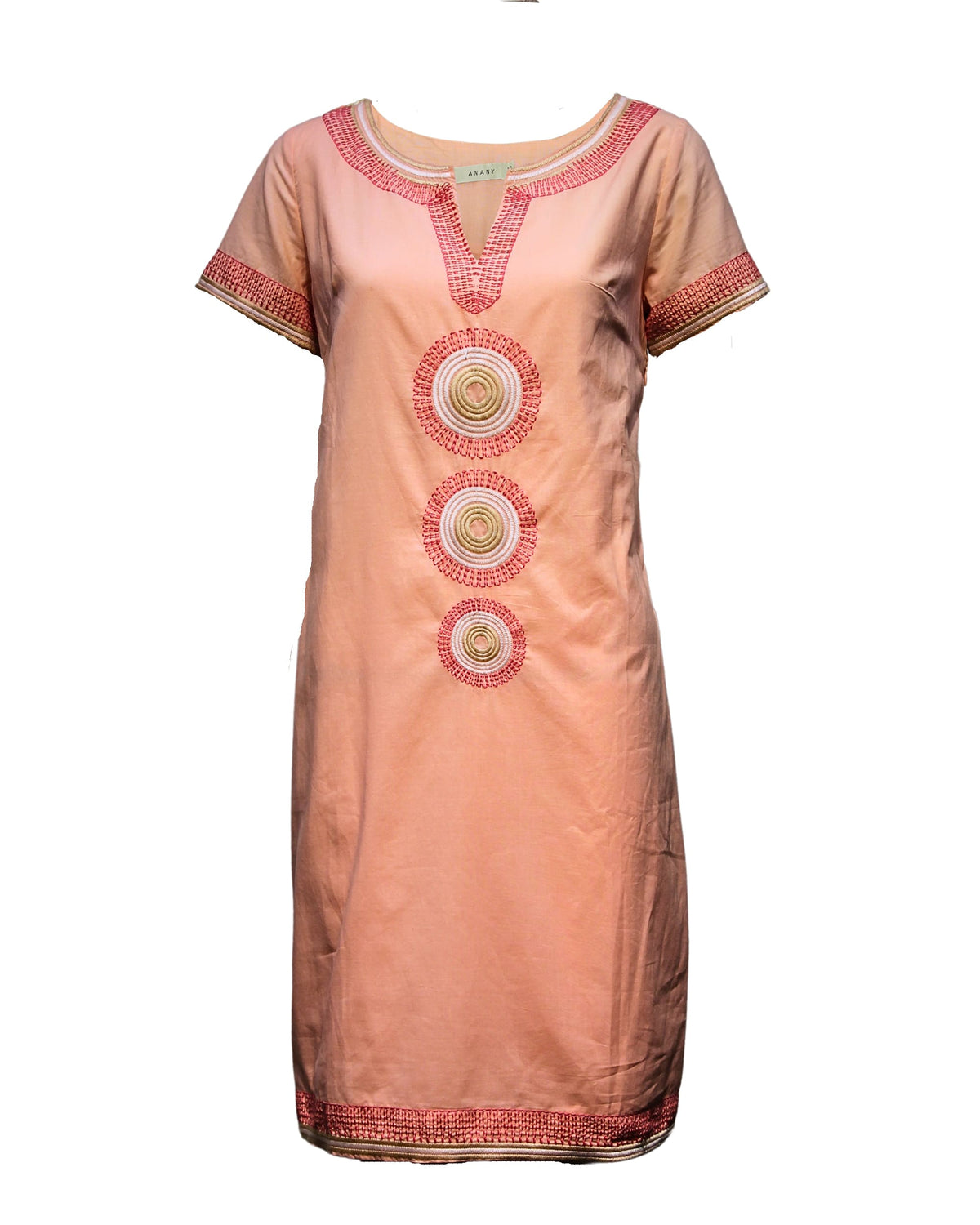 Vestido túnica mujer bordado algodón suave, manga corta, cuello redondo, estilo casual elegante, modelo cómodo y fresco, color rosa, talla 40, detalles artesanales, ligero, urbano, versátil ✅Entrega 24/48h