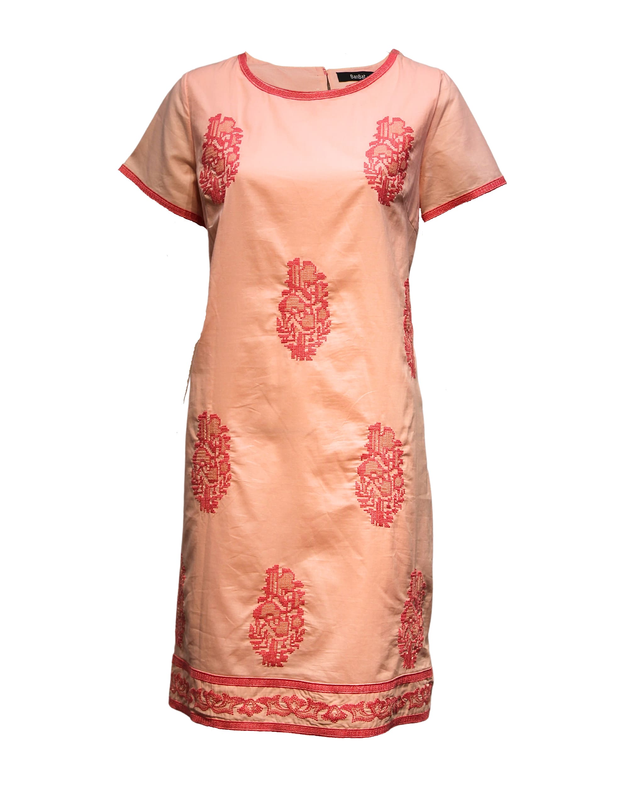 Vestido recto bordado artesanal rosa, dress elegante casual, algodón ligero, talla 38, cómodo, versátil, ideal eventos formales y salidas, acabados delicados, outfit sofisticado, color pastel, ✅Entrega 24/48h