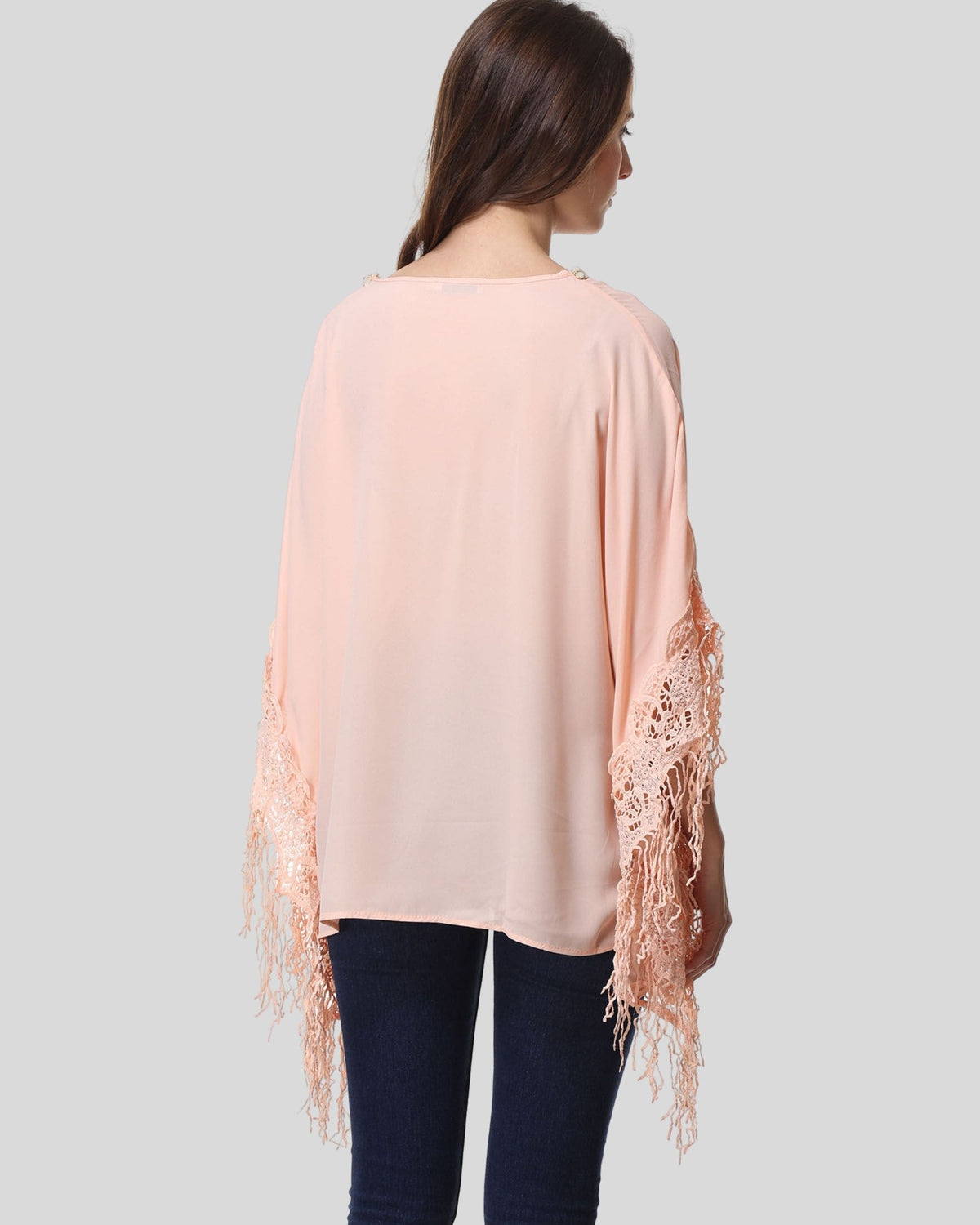 Blusa mujer holgada bohemia elegante, blusa suelta encaje perlas, escote en V, manga tres cuartos, ideal para eventos formales o casual chic, color rosa claro, talla 38, look sofisticado ✅Entrega 24/48h